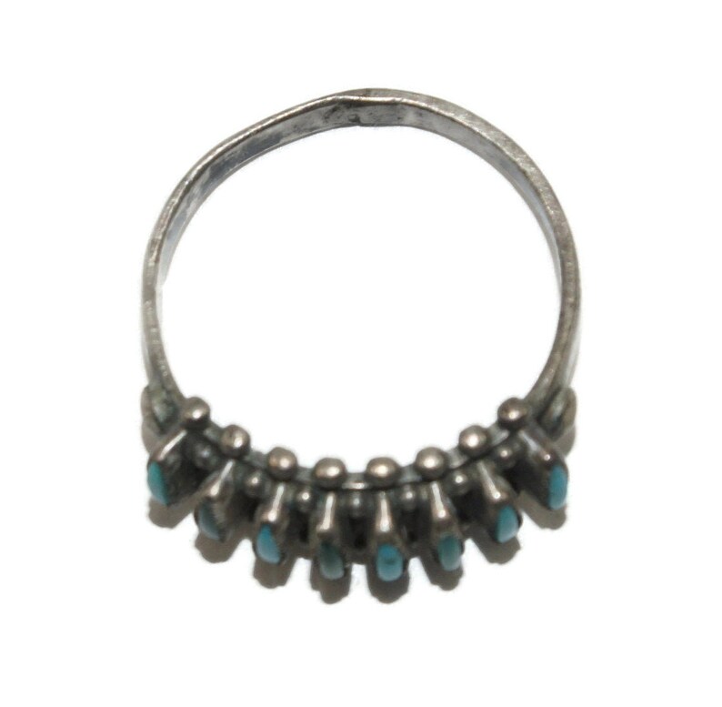 Blue and Green Turquoise Petit Point Size 7 12 Ring. Vintage Native American Sterling Silver