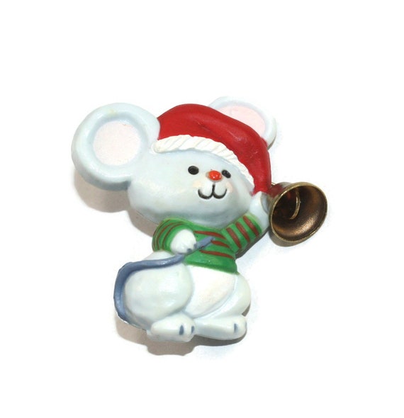 Vintage Hallmark Cards Acrylic Christmas Mouse with Bell Brooch. Hallmark Cards Inc Hallmark.