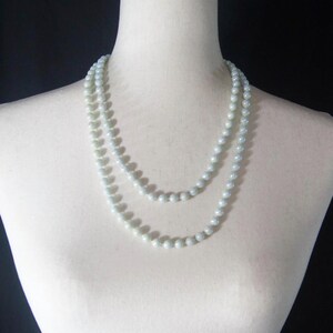 Slip On Single Strand Beaded Necklace, Vintage Iridescent Blue Green Beaded Statement Necklace. 48&quot; Necklace, Gift for Her.