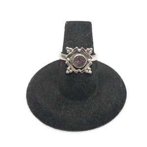 Vintage Sterling Silver and Amethyst Size 6 Statement Ring. Marked 925.