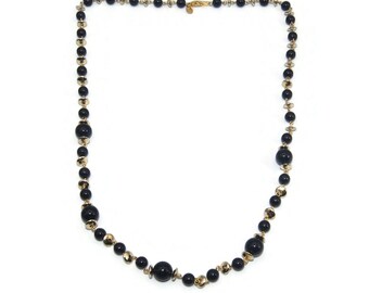 ■VINTAGE HOLLYWOOD■ Black Stone Beads Necklace VH2478NE07 Vintage Black Stone Jet Bead Necklace - Etsy