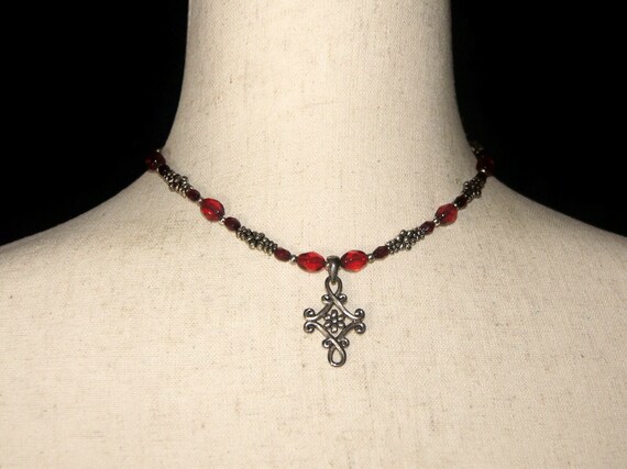 Vintage Cookie Lee Silver Tone and Red Glass Bead… - image 1