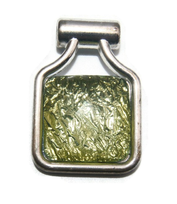Vintage Silver Tone and Green Tone Resin Pendant … - image 3