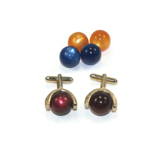 Vintage Gold Tone and Exchangeable Deep Red, Blue… - image 1