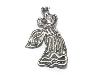 Broche de chifre de sopro de anjo de estanho vintage, alfinete de lapela.