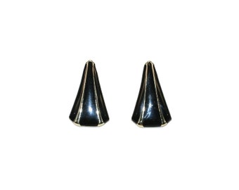 Vintage Gold Tone and Black Enamel Post Back Stud Earrings for Pierced Ears.