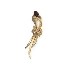 Vintage Sarah Coventry Textured Gold Tone with Brown and Clear Rhinestones Large Flower Brooch. Sarah Cov Hallmark.