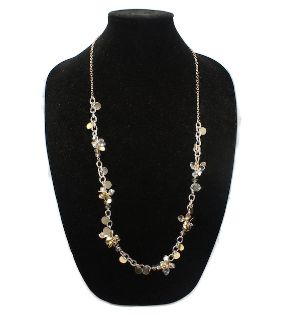 Vintage Silver and Gold Tone 34 Inch Floral Neckl… - image 1