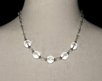 Vintage Silver Tone and Clear Glass 18 Inch Beaded Necklace with Lobster Claw Clasp.
