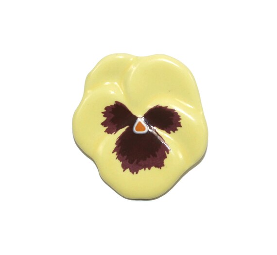 Vintage Avon Ceramic Yellow and Purple Pansy Flower Brooch. Avon Hallmark.