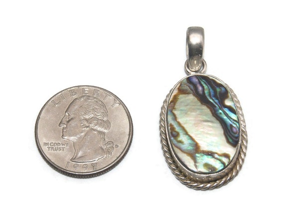 Vintage Sterling Silver and Abalone Oval Pendant. - image 3