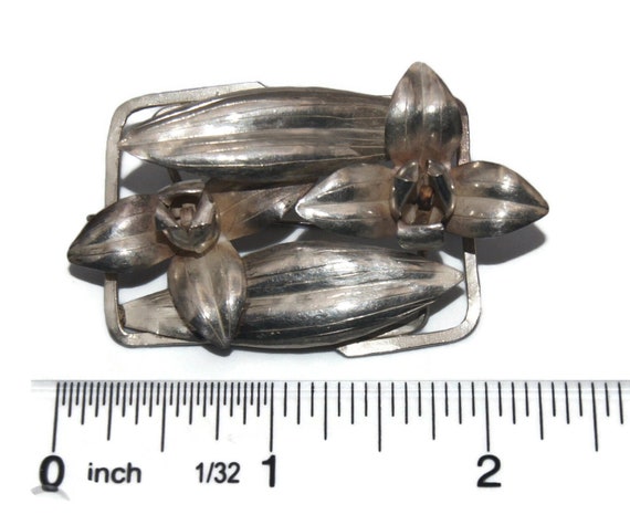 Vintage Sterling Silver 3D Rectangular Floral Bro… - image 4