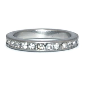 Vintage Silver Tone and Clear Rhinestones Size 5 Eternity Band.
