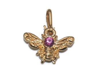 Vintage Gold Tone y Clear Rhinestone Bee Charm.
