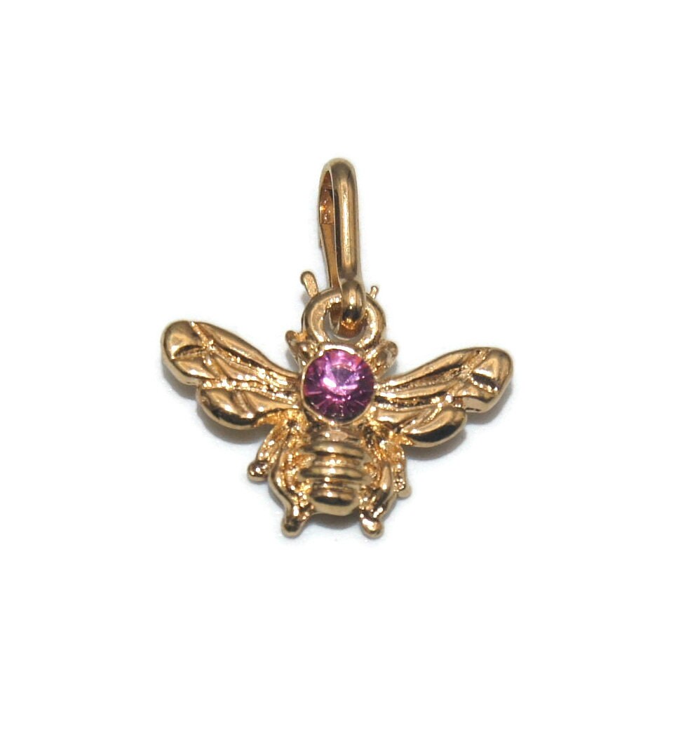 ヴィンテージゴールドトーンとクリアラインストーンの蜂チャーム