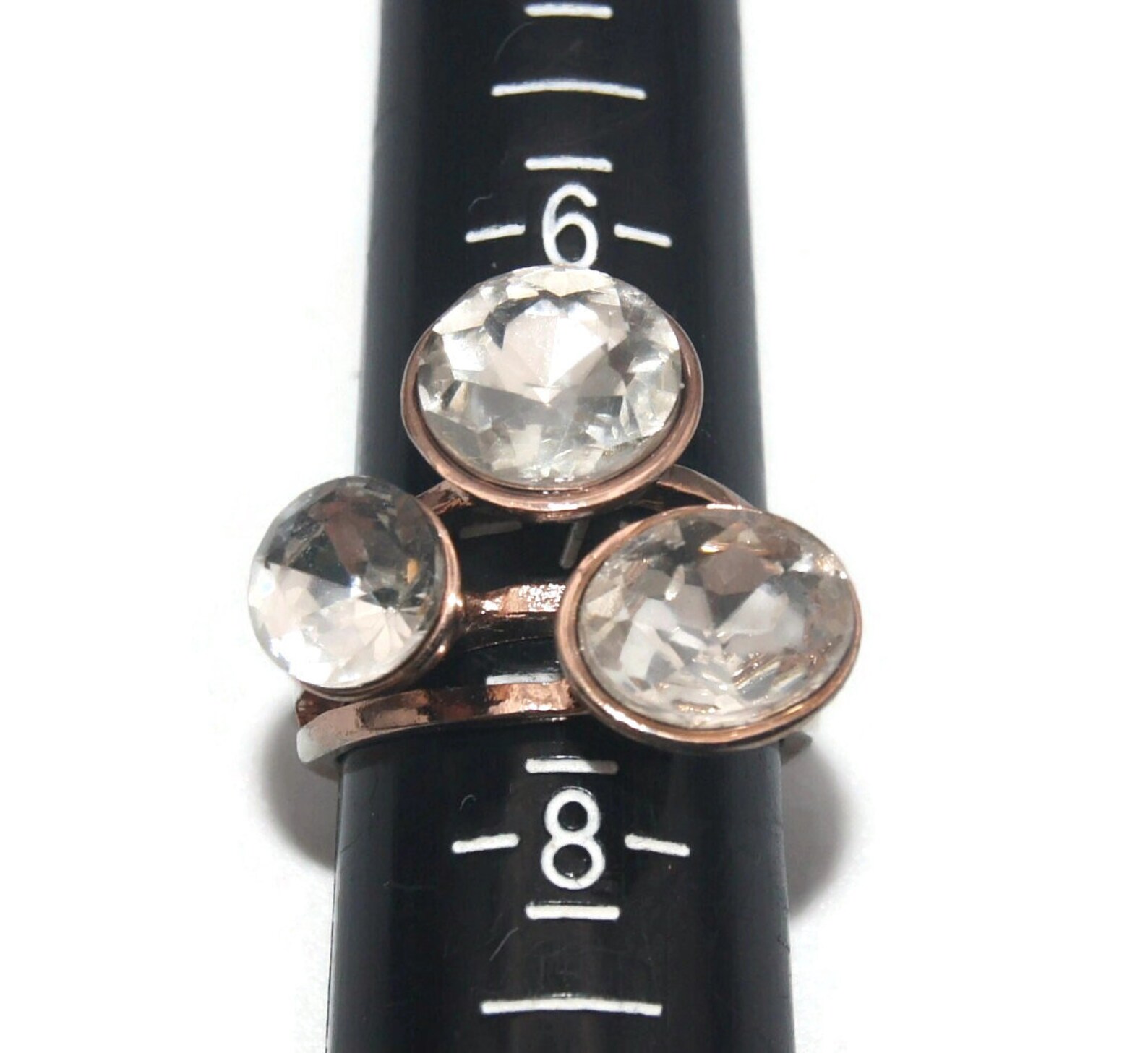 Vintage Silver and Gold Tone and 3 Clear Rhinestones Size 7 Statement ...