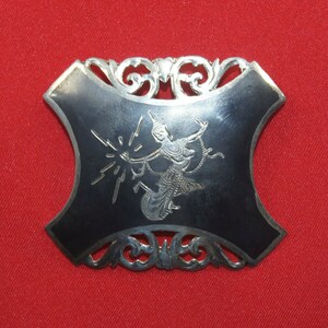 Vintage Siam Sterling Silver Nielloware Brooch Depicting Mekkala Goddess of Lightning. Marked Siam Sterling.