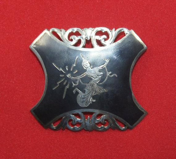 Vintage Siam Sterling Silver Nielloware Brooch De… - image 1