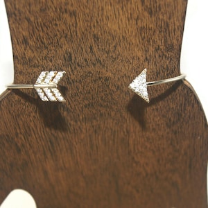 Vintage Gold Tone and Crystals 7 Inch Open Bangle Arrow Bracelet.