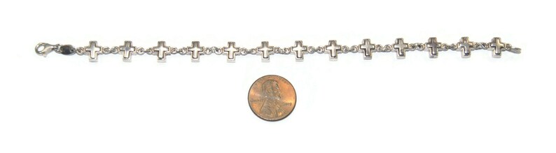 Vintage Sterling Silver 7 12 Inch 13 Cross Link Religious Bracelet with Lobster Claw Clasp Marked 925 SX.