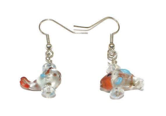Cute Murano Glass Fish Earrings with Silver Tone … - image 6