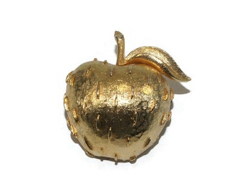 Vintage Gold Tone 3D Apple Spilla. Regalo per un insegnante.