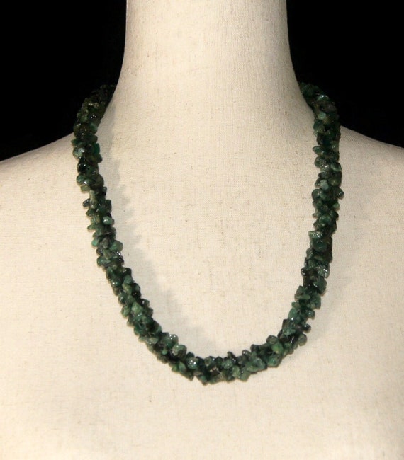 Chunky Vintage Green Aventurine Chip Beaded 26 In… - image 3