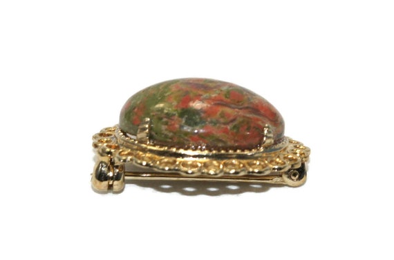 Vintage Oval Green and Red Jasper Cabochon with G… - image 3