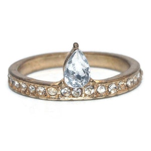 Vintage Gold Tone and Clear Rhinestones Size 7 1/2 Statement Ring. Tiara Ring.