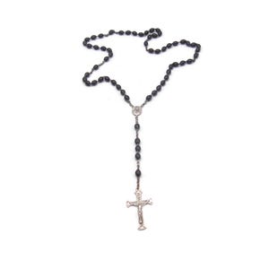 Rosary Beads, Vintage Silver Tone and Black Plastic Beaded 19 Inch Rosary. Catholic, Prayer Beads, Gift for Her, Black and Silver Rosary.