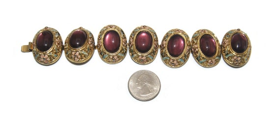 Chunky Vintage Gold Tone Oval , Purple Resin and … - image 5