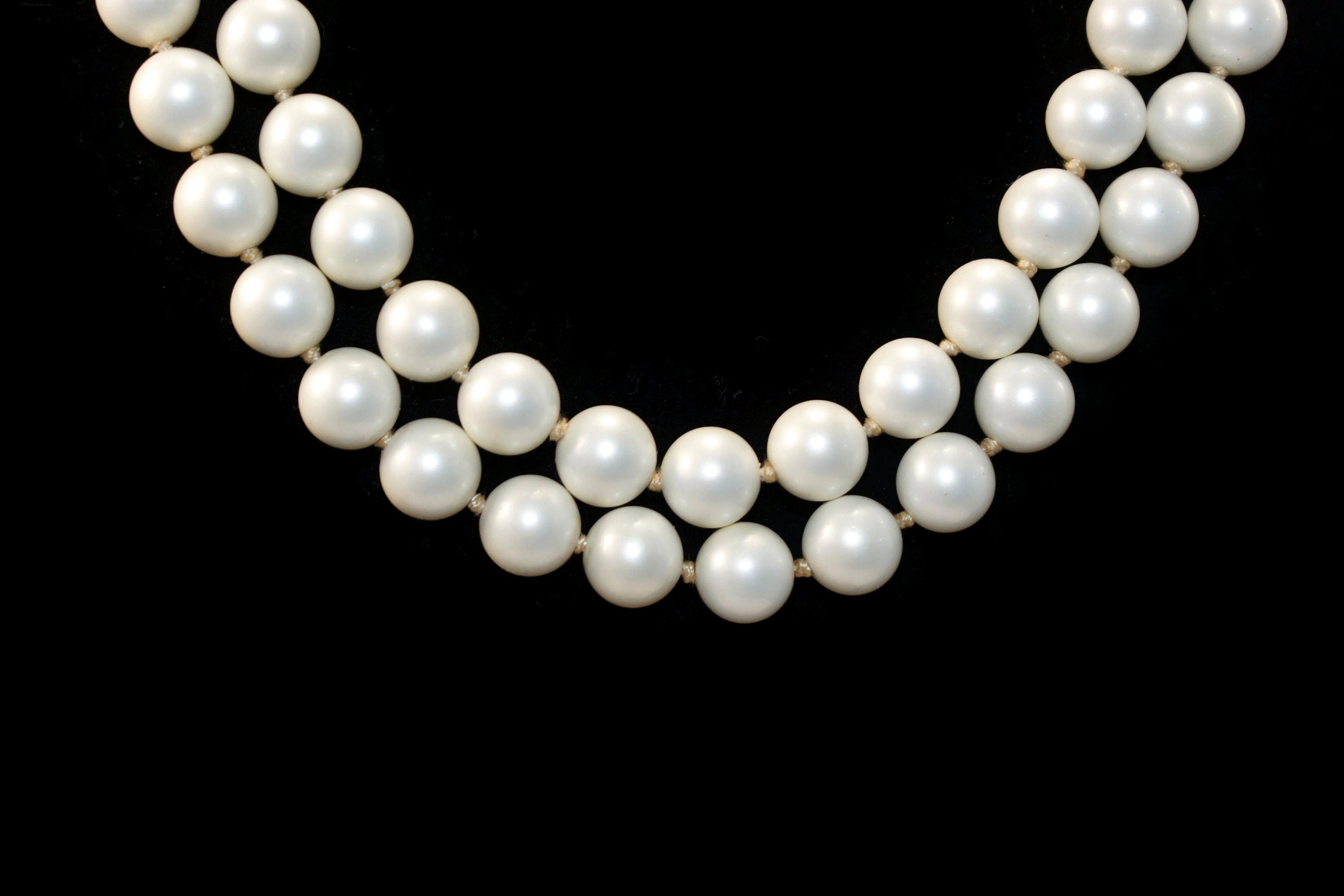 Designer Vintage Marvella 2 Strand Faux Pearl Necklace With