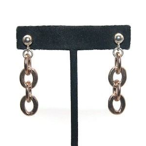 Vintage Rose Gold Plated Sterling Silver, Vermeil Dangle Link Earrings with Post Backs for Pierced Ears. Marked Italy 925.