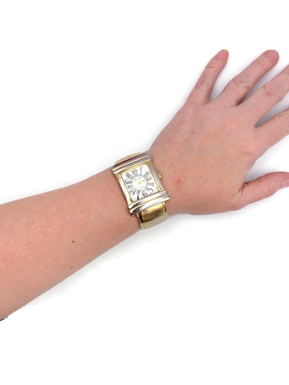 Vintage Geneva Mother of Pearl Face Cuff Watch: Two Tone  display picture 2