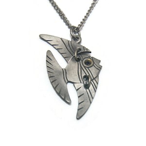 Vintage Park Lane Pewter Angelfish Pendant on 16 Inch Chain with Spring Ring Clasp. Park Lane Hallmark Tag.