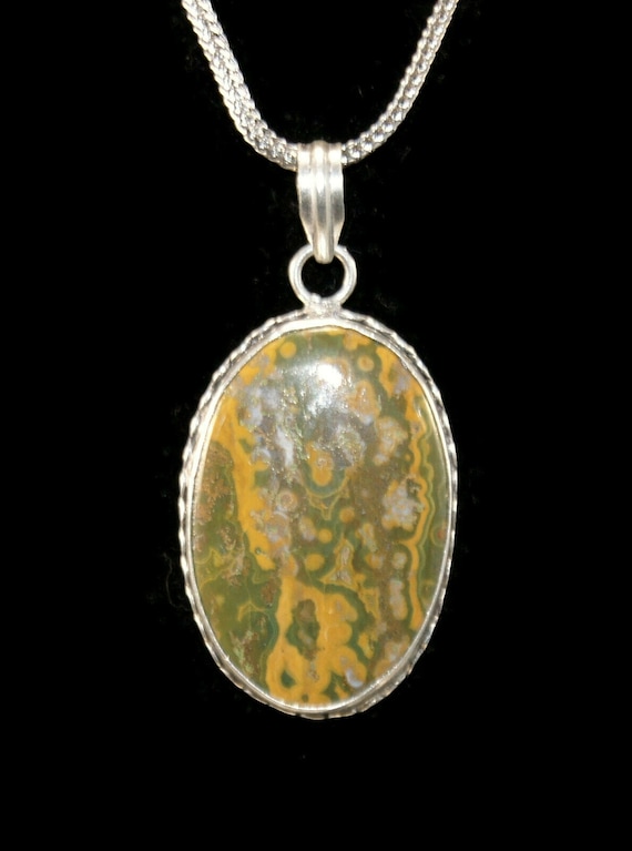 Vintage Silver Tone and Yellow and Green Ocean Ja… - image 2