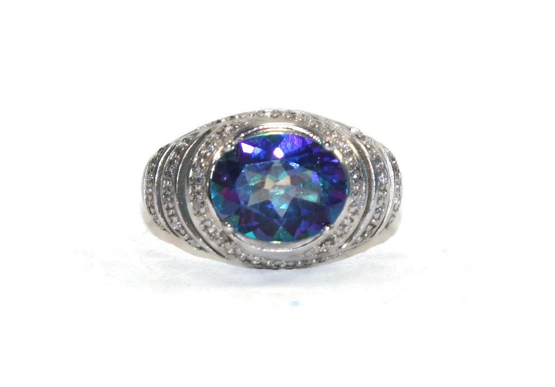 Vintage Nataliya V Collister plata esterlina azul tourmalina tamano 6 anillo. NVC 925 marcado. Etsy Mexico