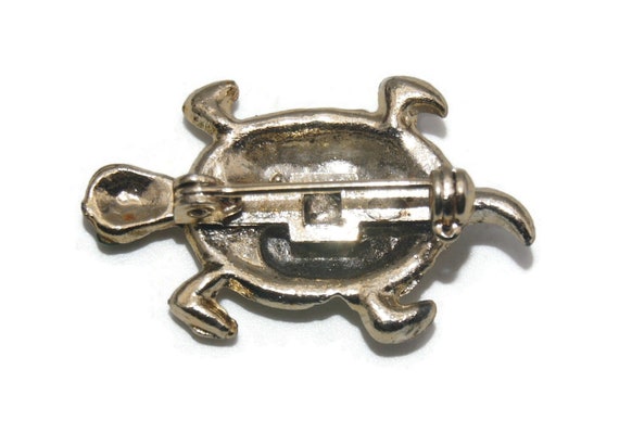 Vintage Gold Tone and Brown Enamel Turtle Brooch … - image 5