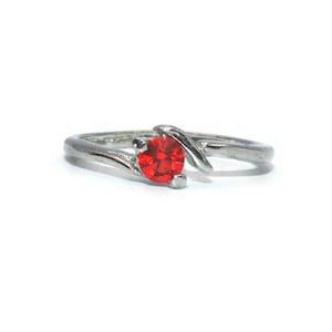 Vintage Silver Tone and Ruby Red Rhinestone US Size 5 Ring. July Birthstone Ring.