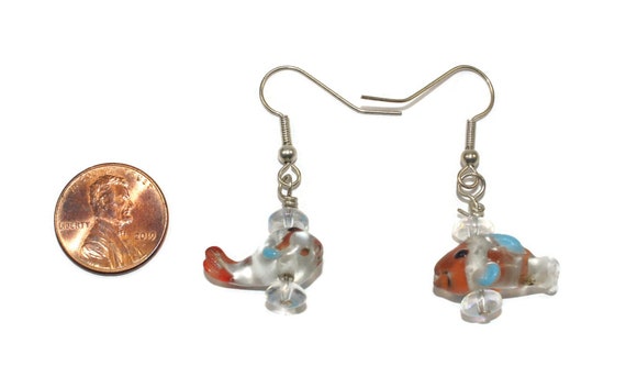 Cute Murano Glass Fish Earrings with Silver Tone … - image 3