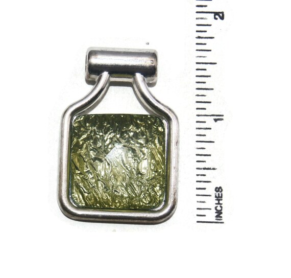 Vintage Silver Tone and Green Tone Resin Pendant … - image 6