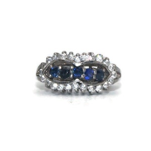 Vintage Sterling Silver with Blue and Clear Glass Stones Size 5 Ring. Marked 925.