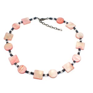 Vintage Mother of Pearl, Hematite and Rose Quartz Beads 16 Inch Necklace with Lobster Claw Clasp.