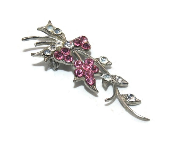 Vintage Silver Tone with Pink and Clear Rhineston… - image 2