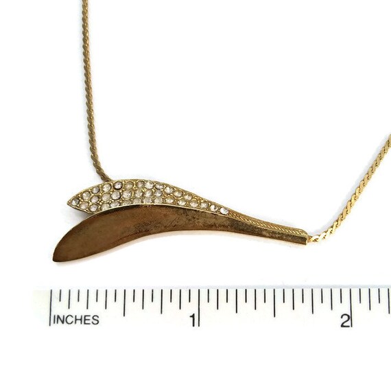 Vintage Gold Tone and Clear Rhinestone Leaf Y-Nec… - image 4