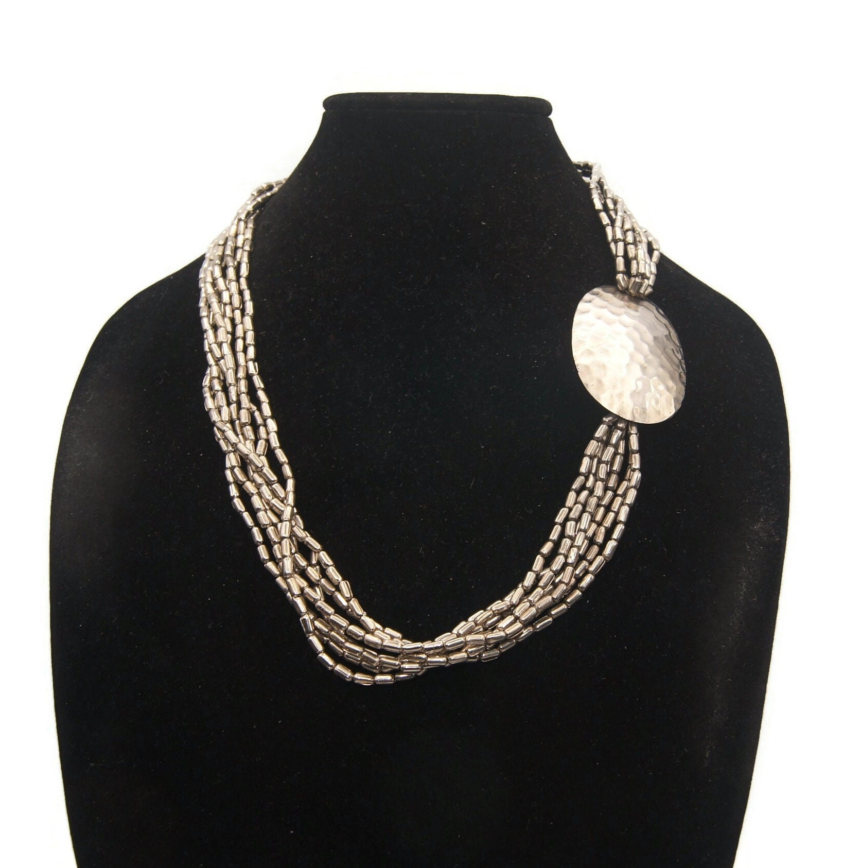 アクセサリー vintage hook top silver necklace Vintage Silver Tone 7 Strand 26 Inch Necklace With Hook