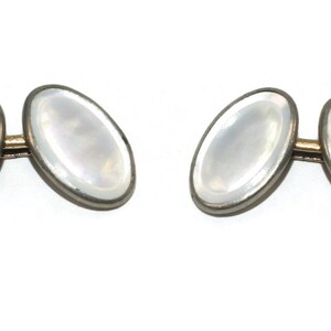 Vintage Silver Tone and Mother of Pearl Oval Cuff Links. image 6