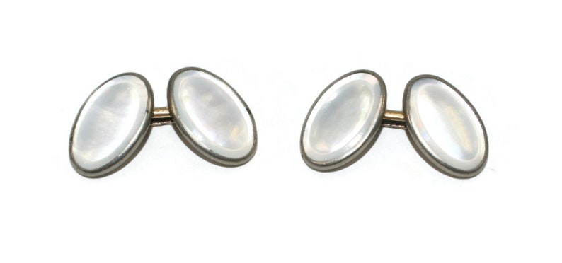 Vintage Silver Tone and Mother of Pearl Oval Cuff Links. image 6