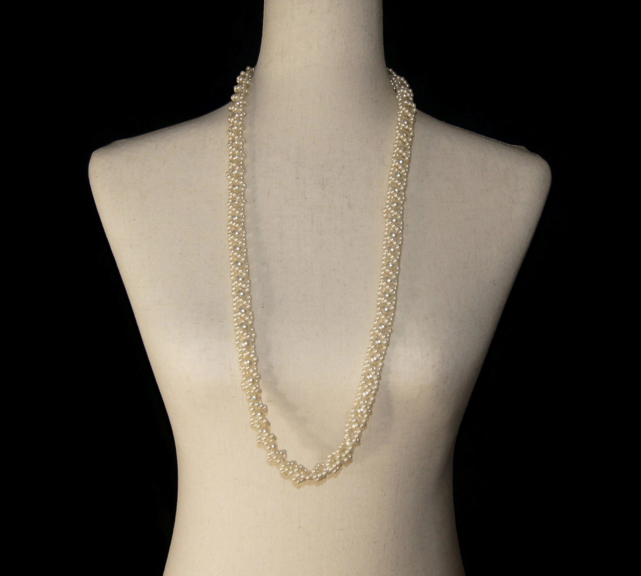 Vintage Double Helix Faux Pearl 34 Inch 