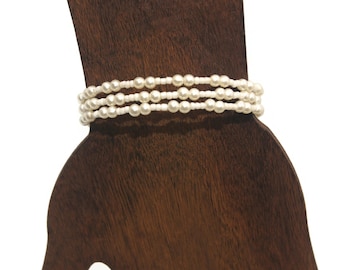 Vintage Faux Pearls Double Strand Memory Wire Bracelet.